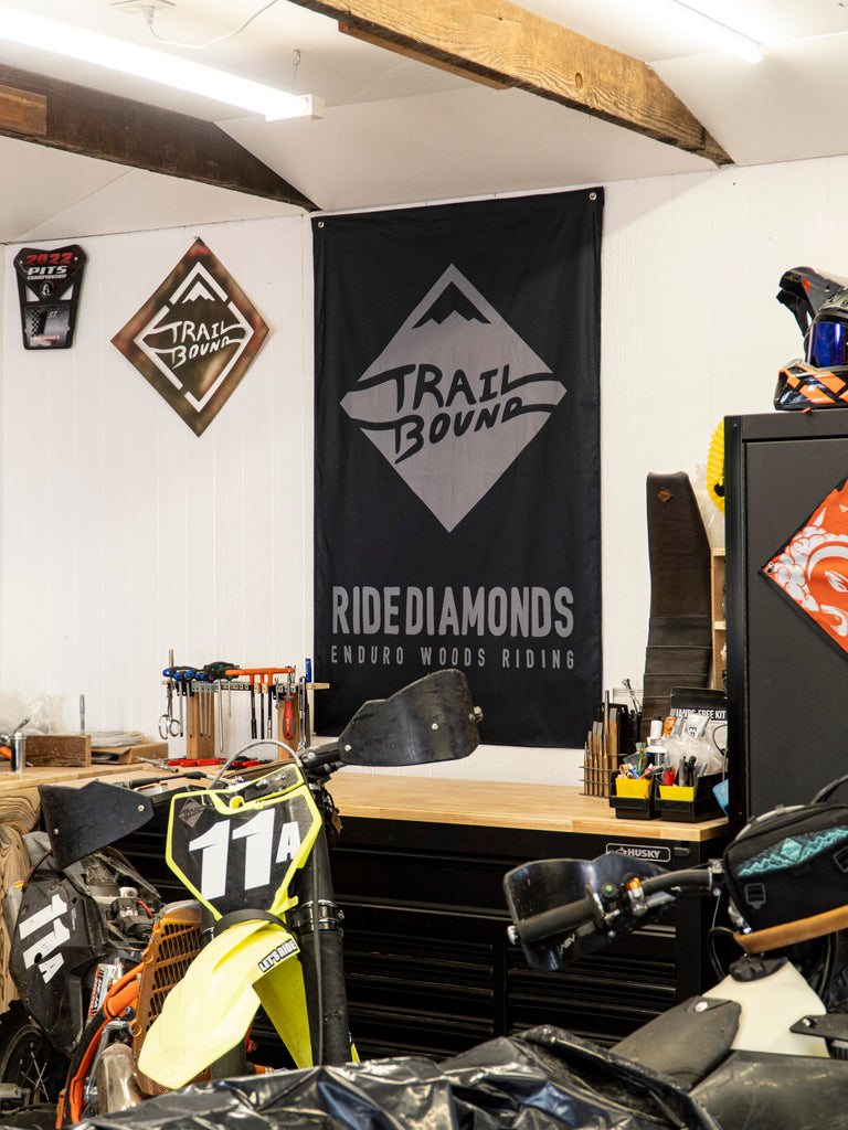 Trailbound Garage Banner Grey Ride Diamonds