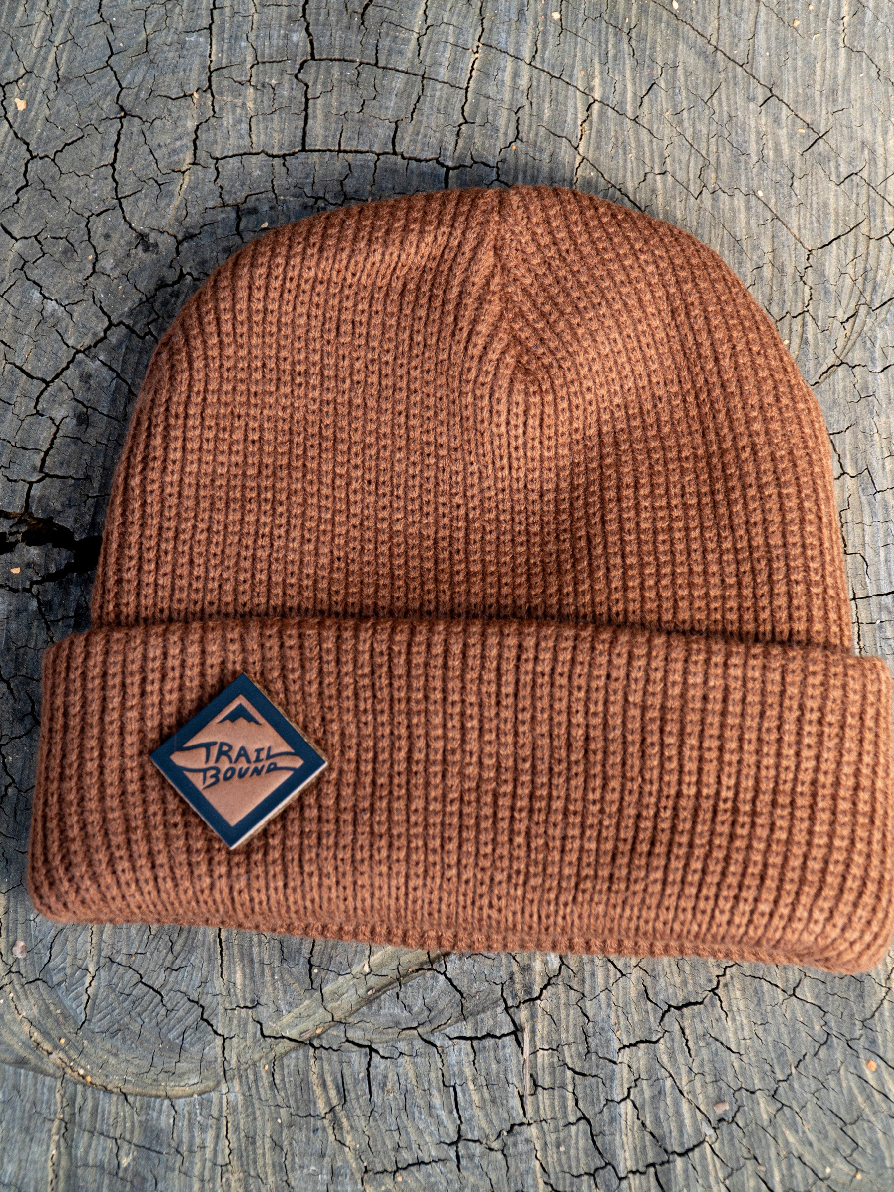 Brown Beanie Leather Diamond Patch